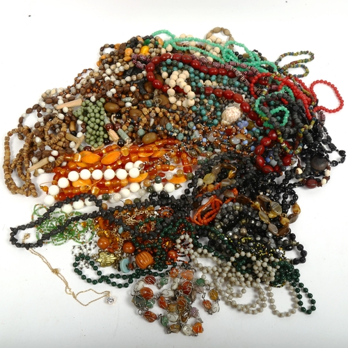 1035 - 2 boxfuls of bead shell stone costume necklaces etc