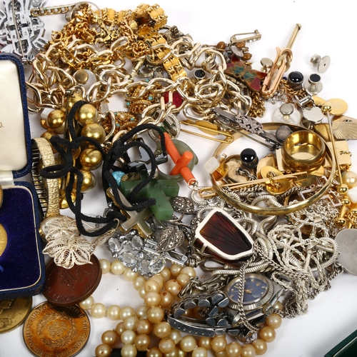 1036 - A box of mixed costume jewellery, wristwatches, cufflinks etc