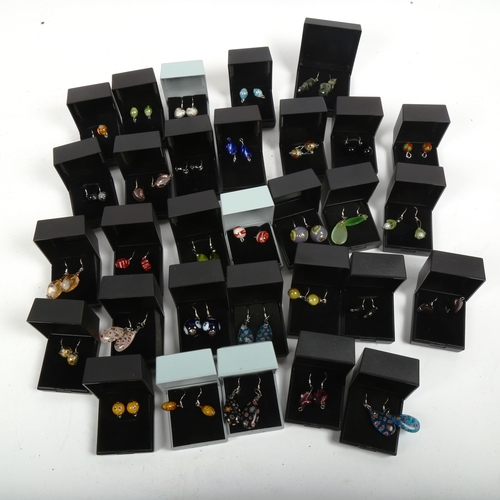 1037 - 31 pairs of glass and silver-mounted earrings (all modern)