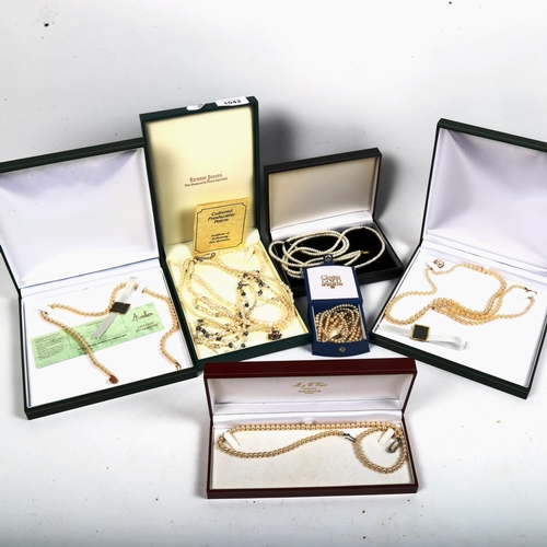 1042 - 10 various cultured fresh water and other pearl necklaces, some boxed