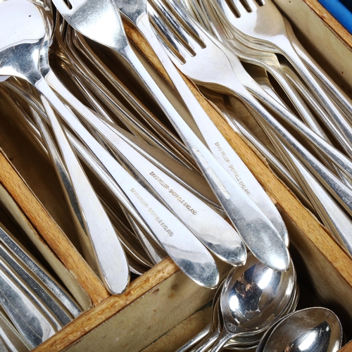 1052 - David Mellor, Sheffield silver plate forks and spoons, and ivorine-handled dinner and side knives, a... 