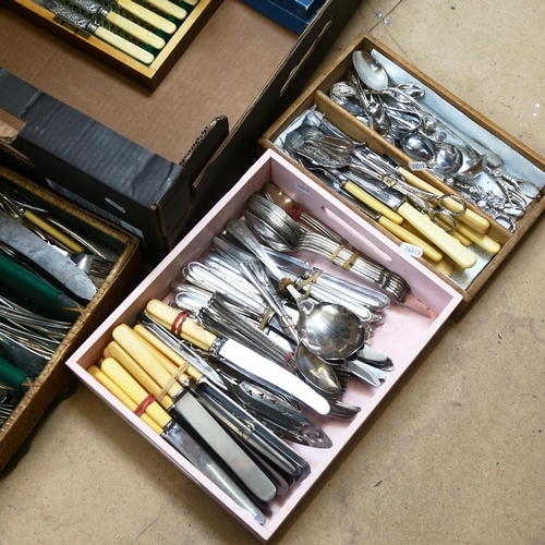 1054 - A large quantity of mixed plated cutlery, some boxed (boxful)