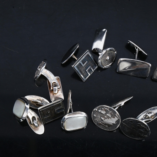 1058 - 5 pairs of Scandinavian silver cufflinks, some with engraved decoration