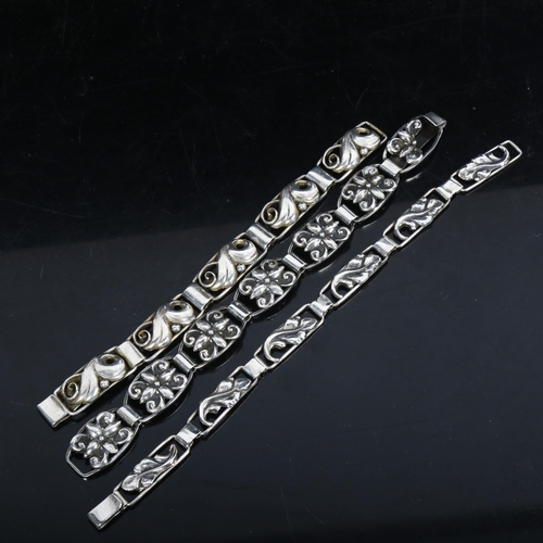 1068 - 3 various embossed and woven design Scandinavian silver bracelets