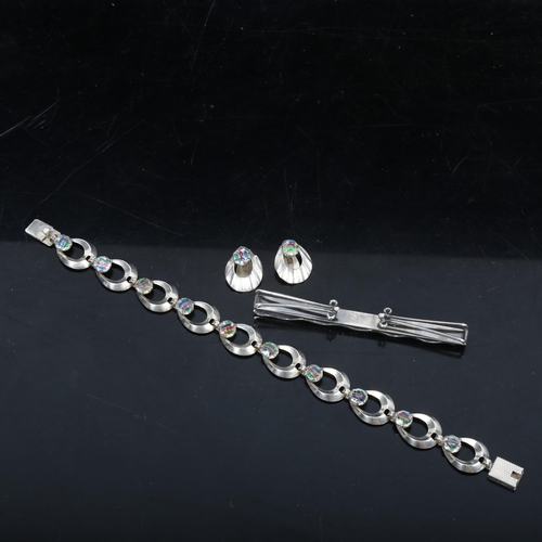 1073 - HERMANN SIERSBOL - a sterling silver and stone set bracelet and matching earrings, and a silver clip