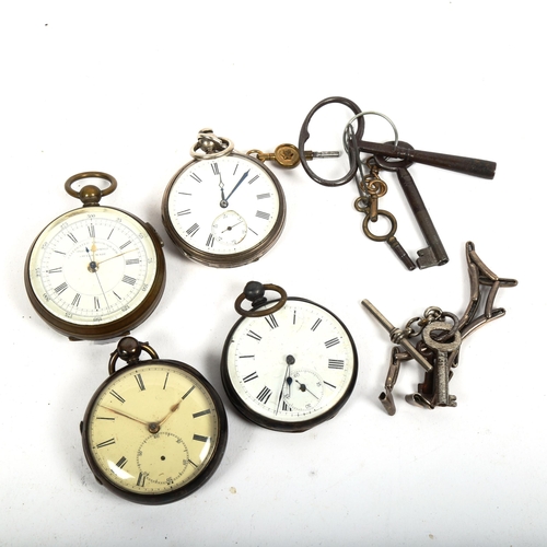 1094 - A group of pocket watches, to include a brass-cased Swiss-made chronograph, a silver-cased key-wind ... 