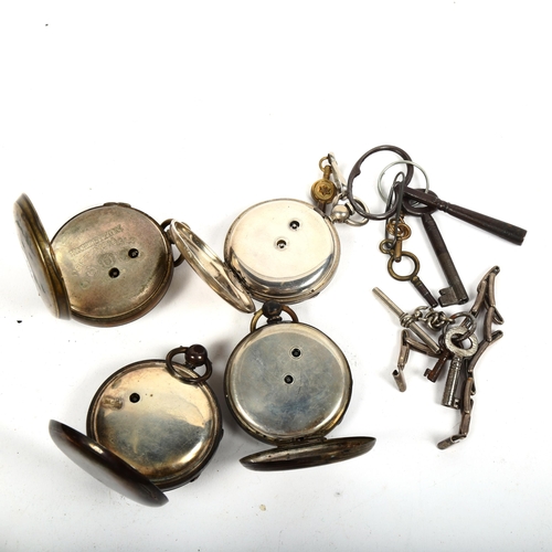 1094 - A group of pocket watches, to include a brass-cased Swiss-made chronograph, a silver-cased key-wind ... 