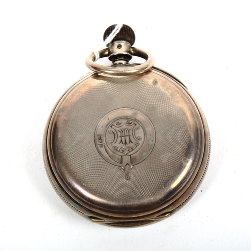 1096 - A 19th century Continental engine turned silver-cased top-wind pocket watch, with Roman numerals, mo... 