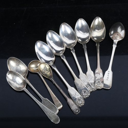 1097 - A set of 6 George III silver teaspoons, with shell decorated handles, Chester 1788, maker's stamp W,... 