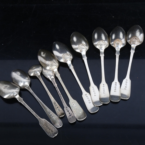 1097 - A set of 6 George III silver teaspoons, with shell decorated handles, Chester 1788, maker's stamp W,... 