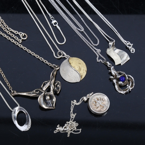 1105 - 5 various silver pendant necklaces, and another