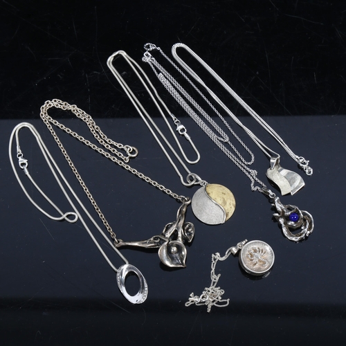 1105 - 5 various silver pendant necklaces, and another