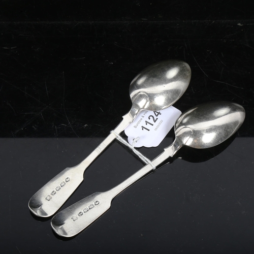 1124 - A pair of Victorian silver Fiddle pattern dessert spoons, hallmarks for Exeter 1875, 2.5g