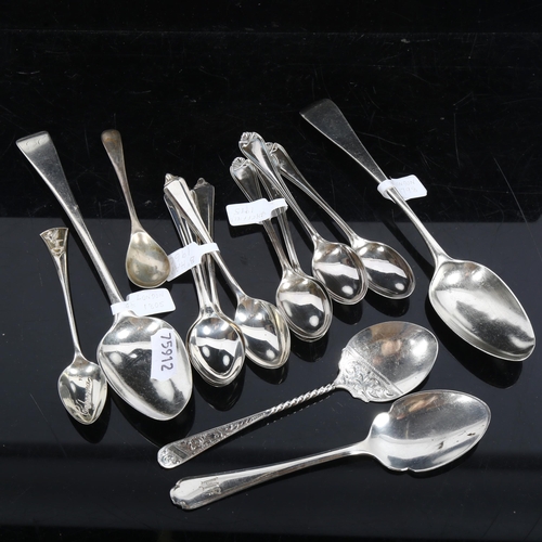 1127 - Various 19th century and later silver teaspoons, dessert spoons etc, 7oz