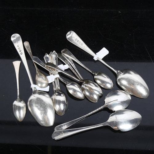 1127 - Various 19th century and later silver teaspoons, dessert spoons etc, 7oz