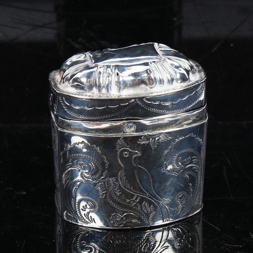 1128 - A 19th century Dutch silver marriage box, with allover engraved decoration