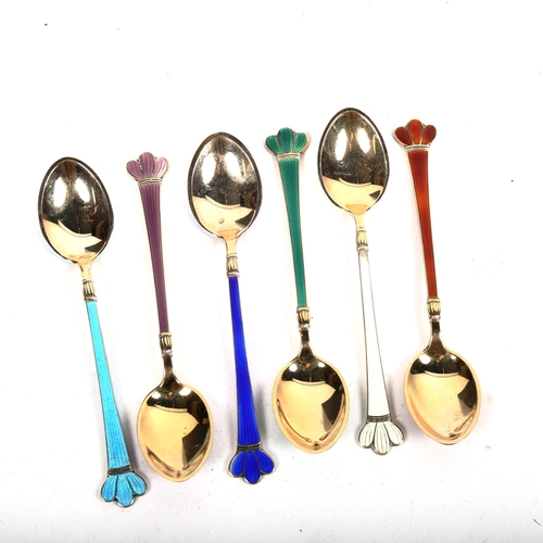 1132 - ELA OF DENMARK - 6 sterling silver-gilt and coloured enamel coffee spoons