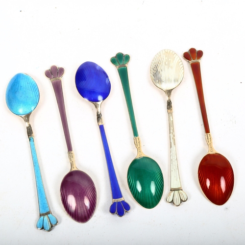 1132 - ELA OF DENMARK - 6 sterling silver-gilt and coloured enamel coffee spoons