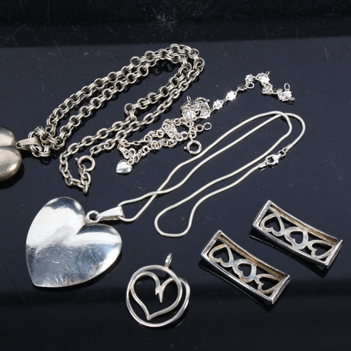 1134 - 2 silver heart design pendant necklaces, and other similar jewellery