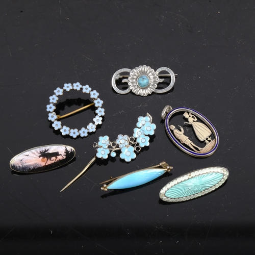 1136 - 6 various Scandinavian silver and enamel brooches, pendants etc