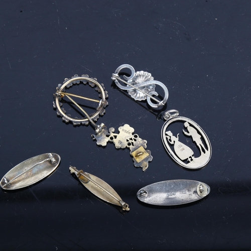 1136 - 6 various Scandinavian silver and enamel brooches, pendants etc