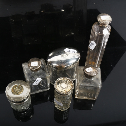 1156 - 6 various silver-topped dressing table jars and scent bottles