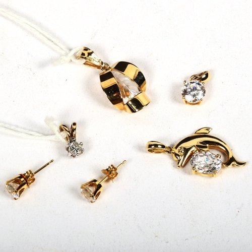 1171 - A group of gold pendants, to include a pair of 18ct gold and CZ set stud earrings, a 14ct gold dolph... 