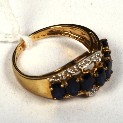 1178 - A 9ct gold sapphire and diamond panel ring, 3.5g, size N