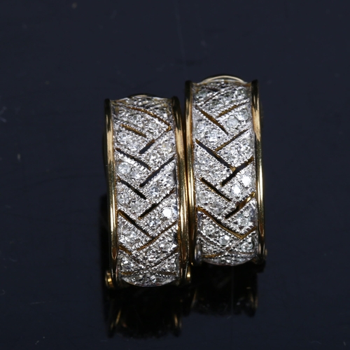 1190 - A pair of 9ct gold and diamond set panel earrings, 4.2g