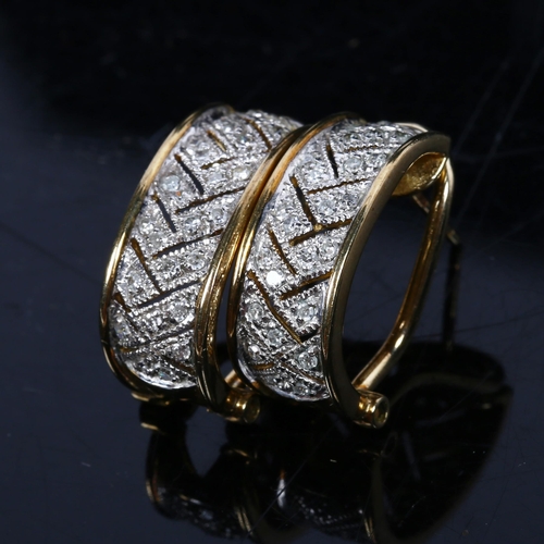 1190 - A pair of 9ct gold and diamond set panel earrings, 4.2g