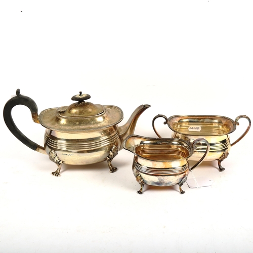 1191 - A George V silver 3-piece tea set, hallmarks for Sheffield 1926, maker's marks J & T, 39.5oz gross