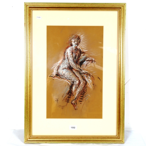 1502 - T O'Donnell, pastel and chalk on paper, nude study, signed with monogram, framed, overall 69cm x 50c... 