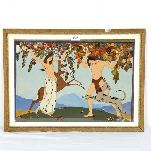 1510 - D Angheloff, watercolour, Adam and Eve, signed, framed, overall 42cm x 57cm