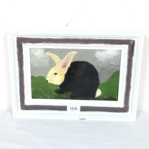 1516 - Carol Maddison, contemporary oil on board, rabbit, signed, framed, overall 25cm x 35cm