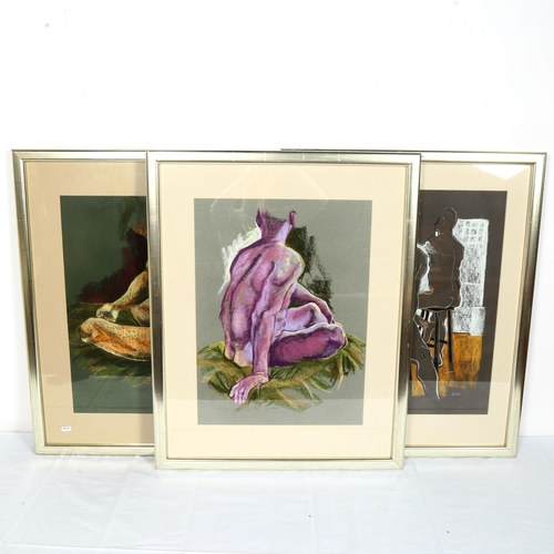 1521 - Ruthli Losh-Atkinson, 3 pastel sketches, nude studies, signed, framed, overall 75cm x 60cm (3)