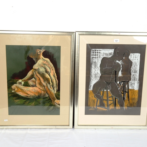 1521 - Ruthli Losh-Atkinson, 3 pastel sketches, nude studies, signed, framed, overall 75cm x 60cm (3)