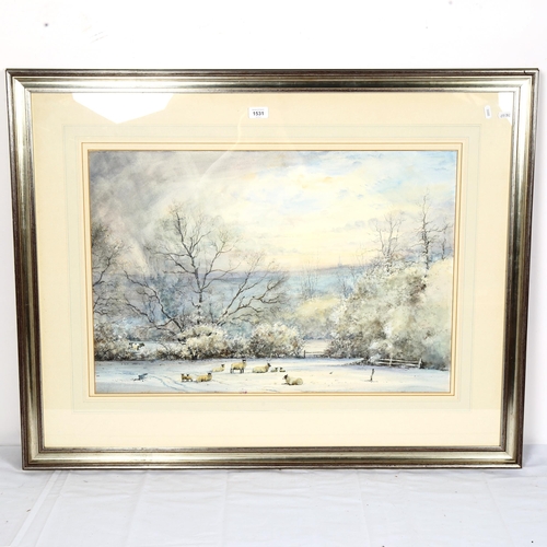 1531 - Cecil Jeffrey Thornton (1911 - 2001), large watercolour, sheep in snowy landscape, unsigned, label v... 