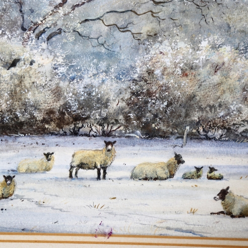 1531 - Cecil Jeffrey Thornton (1911 - 2001), large watercolour, sheep in snowy landscape, unsigned, label v... 