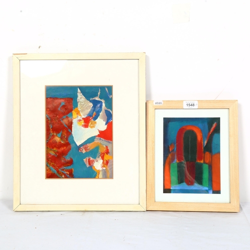 1548 - Roy Walker, 2 acrylics on paper, abstract studies, signed, framed, largest overall 42cm x 35cm (2)