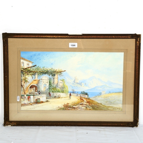 1566 - F Catano, watercolour, Italian village scene, framed, overall 63cm x 43cm