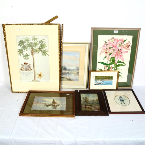 1567 - A group of watercolours and prints, flower studies etc (8)