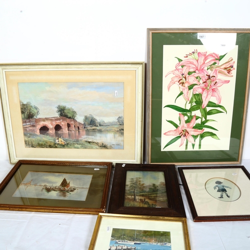 1567 - A group of watercolours and prints, flower studies etc (8)