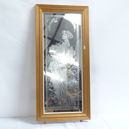 861 - An Art Nouveau style Summer wall mirror, framed, overall 90cm x 42cm