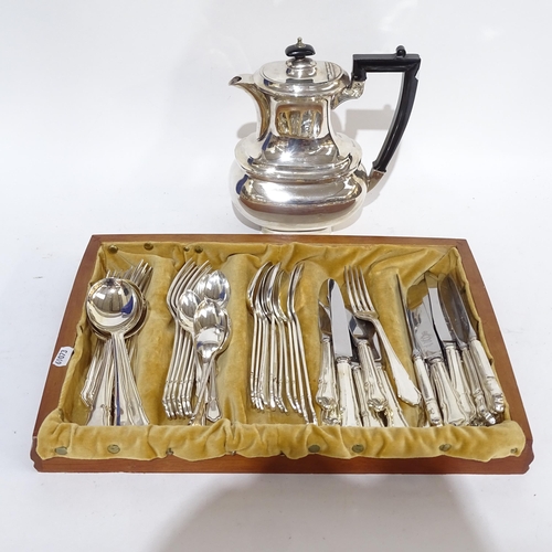 1001 - A 56 piece canteen of Sheffield plate cutlery and a silver plated coffee pot