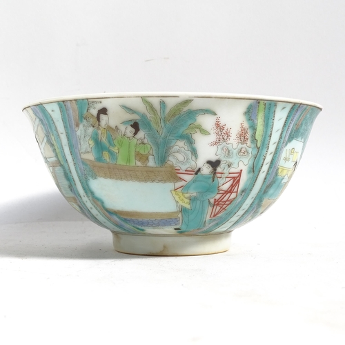 483 - A Chinese porcelain bowl with painted figure panels and 6 character mark, 16cm across