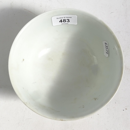 483 - A Chinese porcelain bowl with painted figure panels and 6 character mark, 16cm across