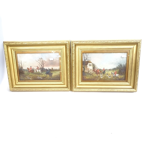 1539 - A set of 6 19th century oils on board, hunting scenes, indistinctly signed and dated 1893, framed, o... 