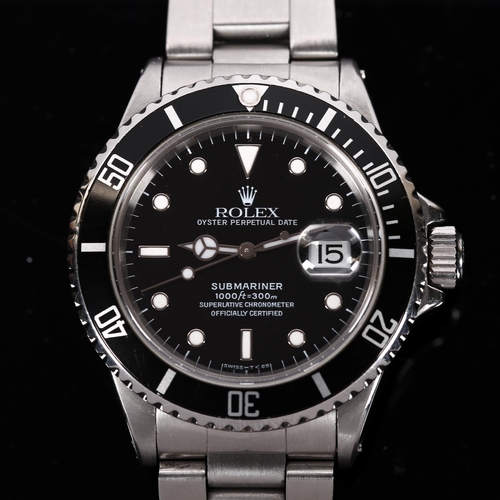 1 - ROLEX - a stainless steel Submariner Oyster Perpetual Date automatic bracelet watch, ref. 168000, ci... 