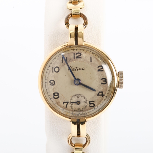 62 - CERTINA - a lady's Vintage 9ct gold mechanical bracelet watch, silvered dial with Arabic numerals, s... 