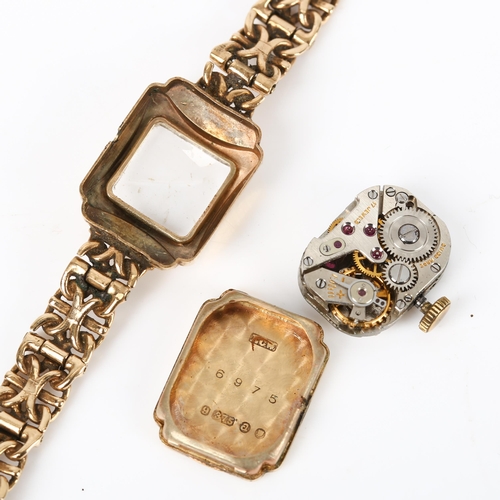 63 - OLMA - a lady's Vintage 9ct gold mechanical bracelet watch, textured silvered dial with gilt quarter... 